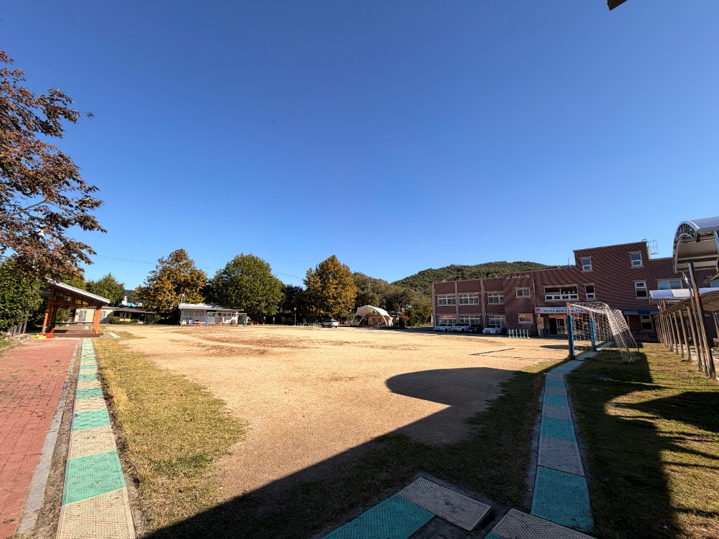 School campus and field panorama